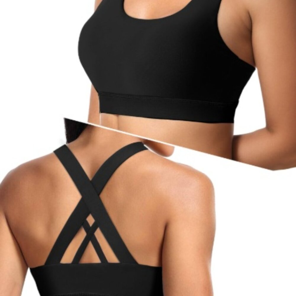 Buauty Sports Bras for Women X Back High Supports Black